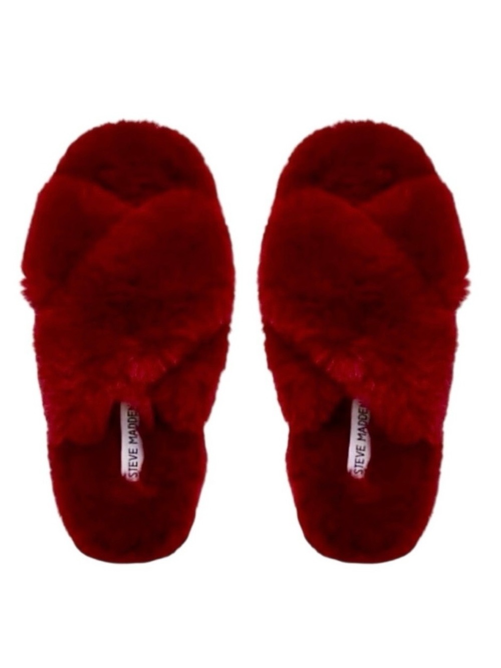 Steve Madden Slippers Red Fur Shoes Fluffy Slides Coquette Small Size 5 Size 6